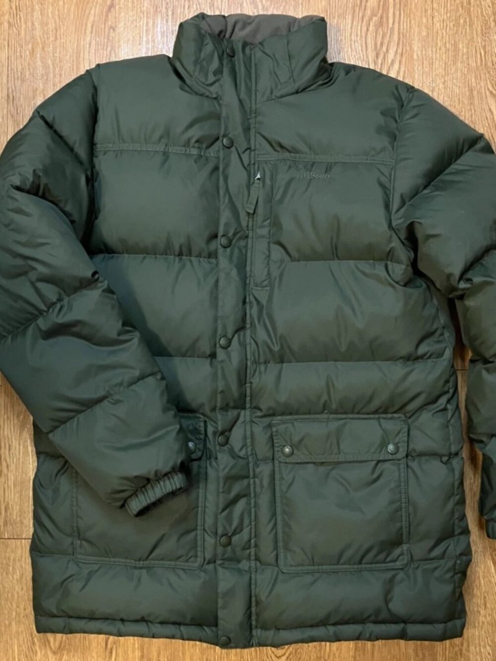 L.L. Bean Goose Down Puffer Jacket Green Winter Coat No Hood - Warm!